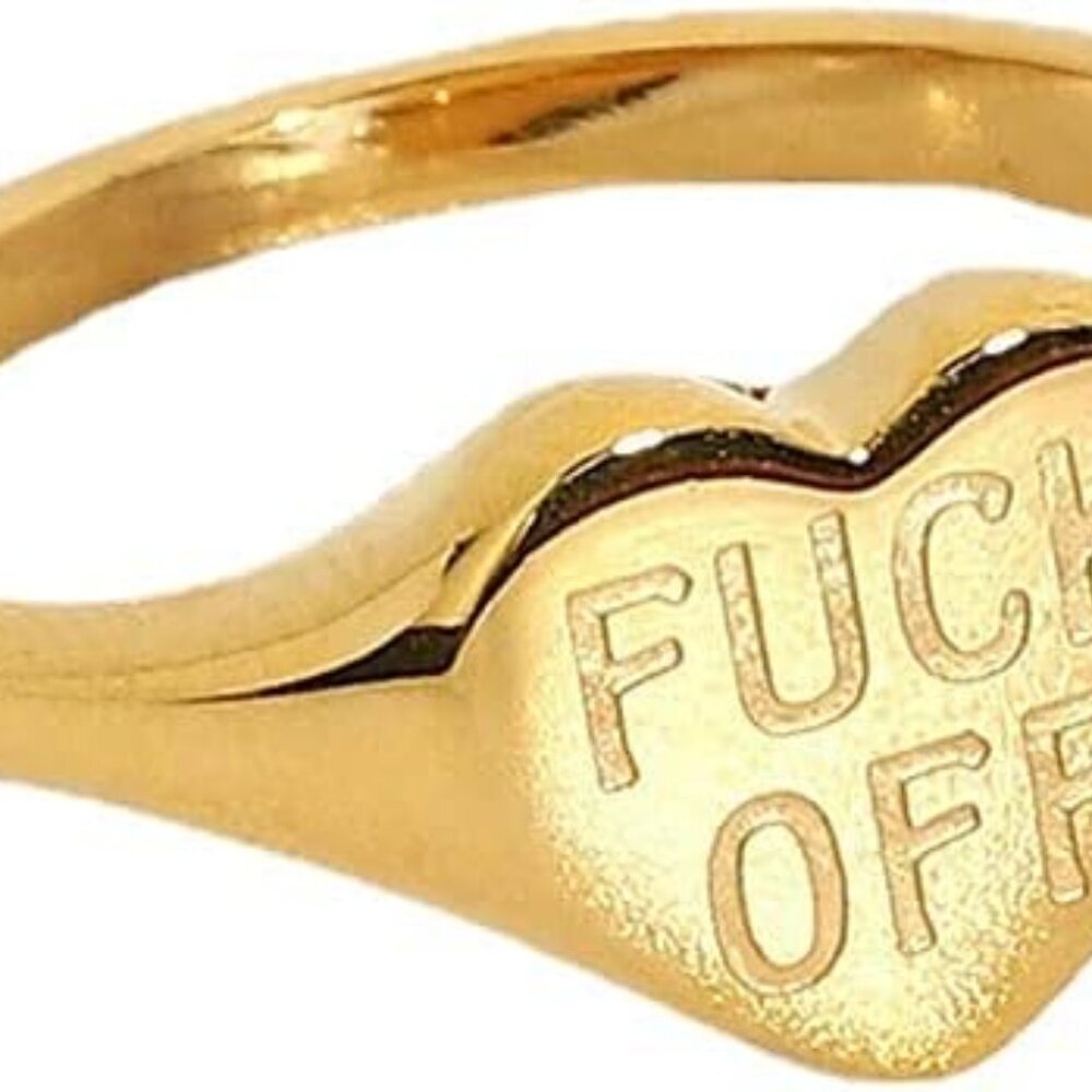 Personalized FUCK OFF Heart Band Ring Inspirational Middle Finger Tail Ring Tita